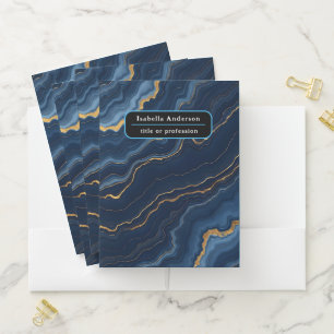 Modern Navy Blue Gold Marble Collection Pocket Folder