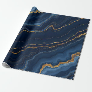 Modern Navy Blue Gold Marble Collection Wrapping Paper