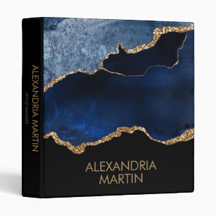 Modern Navy Blue Gold Marble Glitter Office 3 Ring Binder