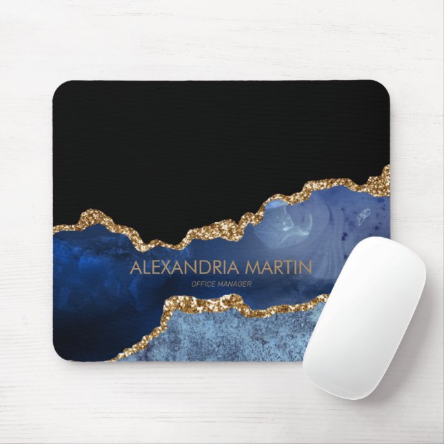 Modern Navy Blue Gold Marble Glitter Office Mouse Pad (With Mouse)
