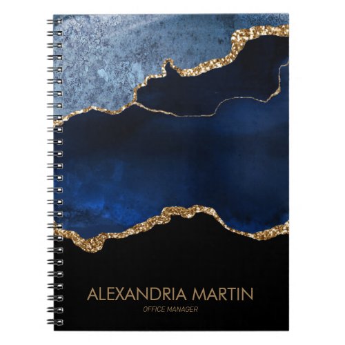 Modern Navy Blue Gold Marble Glitter Office  Notebook