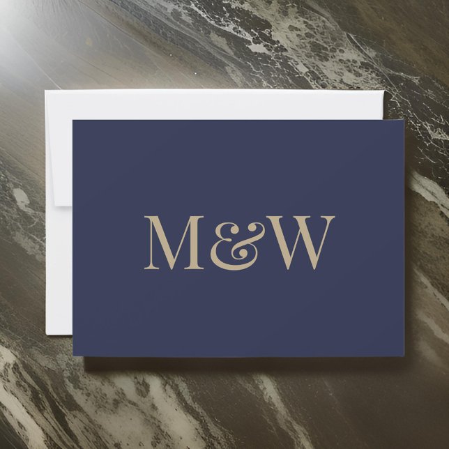 Modern Navy Blue Gold Monogram Initials Wedding Invitation (Creator Uploaded)