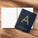 Modern Navy Blue Gold Monogram Script Name Initial Planner<br><div class="desc">This Modern Navy Blue Gold Monogram Script Name Initial Planner combines style and functionality, making it the perfect tool for organizing your year. The sleek navy blue cover is adorned with elegant gold monogram initials and a graceful script name, offering a sophisticated, personalized touch. Ideal for professionals, students, or anyone...</div>