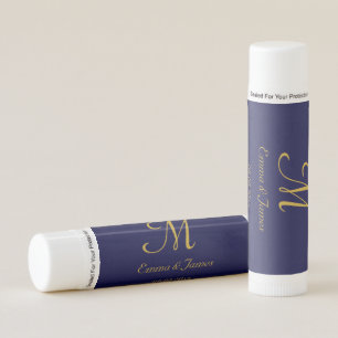 Modern Navy Blue & Gold Monogram Wedding Thank You Lip Balm