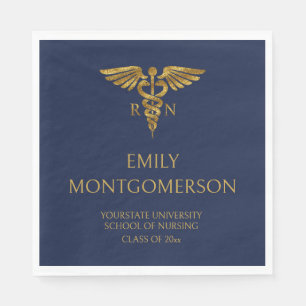Modern Navy Blue Gold Nursing School RN Graduation Napkins