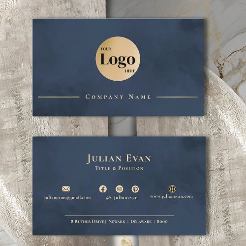 Modern Navy Blue Gold Professional Company Logo Business Card