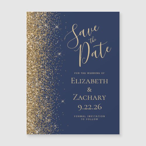 Modern Navy Blue Gold Save the Date Magnetic Card
