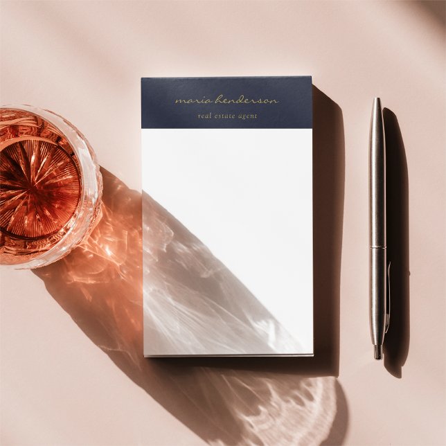 Modern Navy Blue Gold Script Calligraphy Monogram Post-it Notes (Creator Uploaded)