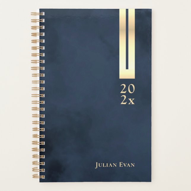 Modern Navy Blue & Gold Shiny Detail Non Dated Planner (Front)