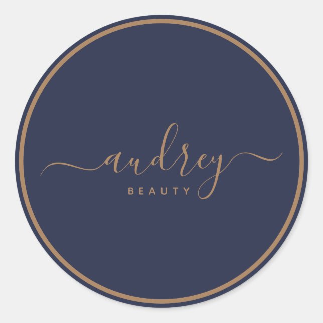 modern navy blue gold Signature Classic Round Sticker (Front)
