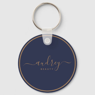 modern navy blue gold Signature Monogrammed Keychain
