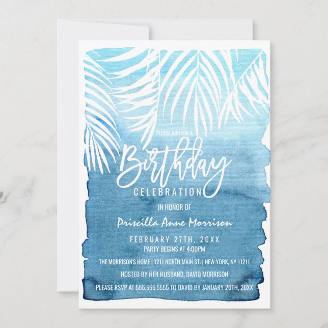 Modern Navy Blue Gold Simple Brushstrokes Birthday Invitation (Front)