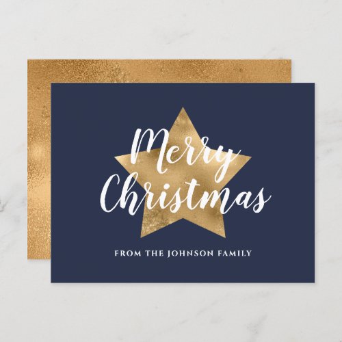 Modern Navy Blue Gold Star Merry Christmas  Postcard