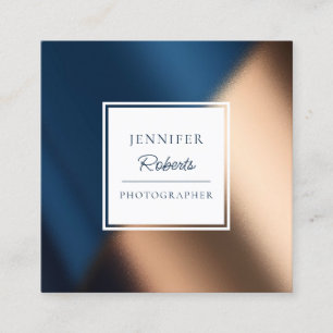 Modern Navy Blue Gold Stylish Luxury Square Business Card