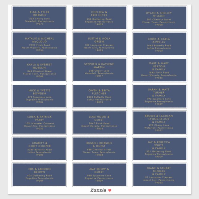 Modern Navy Blue | Gold Wedding Guest Address Sticker (Sheet)