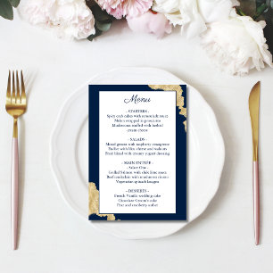 Modern Navy Blue & Gold Wedding Menu