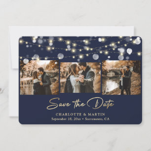 Modern Navy Blue Gold Wedding Photo Save The Date