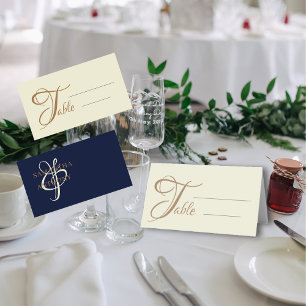 Modern Navy Blue & gold Wedding Place Card