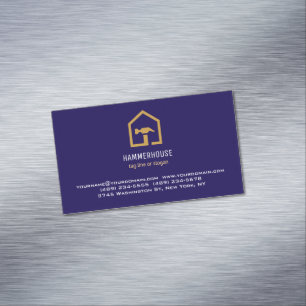 Modern Navy Blue & Golden Construction Building  Business Card Magnet