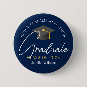 Modern Navy Blue Graduate Custom 20265 Graduation Button