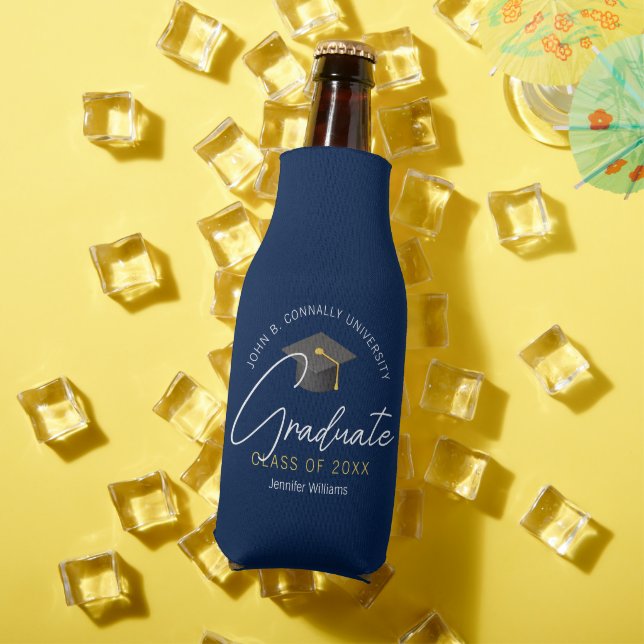 Modern Navy Blue Graduate Custom Graduation Party Bottle Cooler (In Situ Summer)