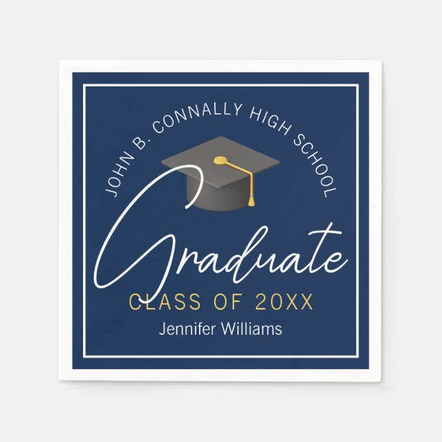 Modern Navy Blue Graduate Custom Graduation Party Napkins (Front)