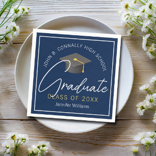 Modern Navy Blue Graduate Custom Graduation Party Napkins