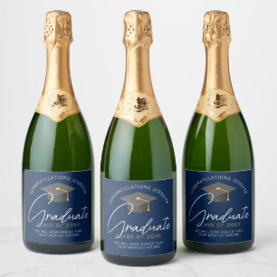 Modern Navy Blue Graduate Custom Graduation Party Sparkling Wine Label
