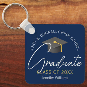 Modern Navy Blue Graduate Customized Graduation Keychain