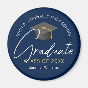 Modern Navy Blue Graduate Customized Graduation Magnet