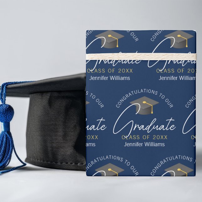 Modern Navy Blue Graduate Customized Graduation Wrapping Paper (Creator Uploaded)