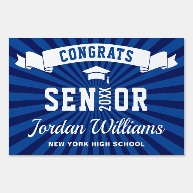 Modern Navy Blue Graduation 2024 Banner Yard Sign (Front)