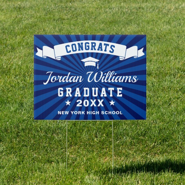 Modern Navy Blue Graduation 2024 Banner Yard Sign (Insitu)