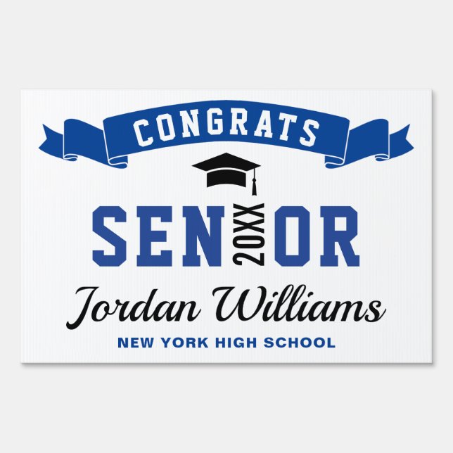 Modern Navy Blue Graduation 2024 Banner Yard Sign (Front)