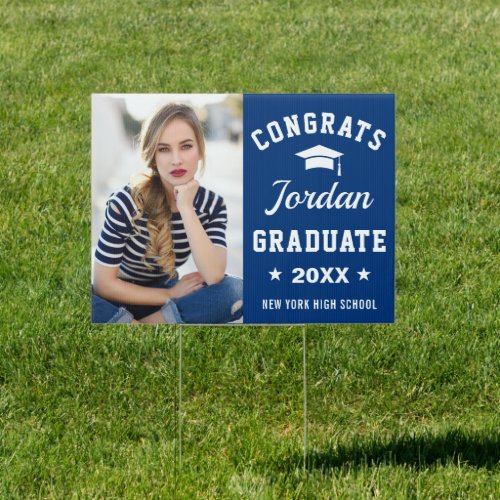 Modern Navy Blue Graduation 2024 PHOTO Banner Yard Sign