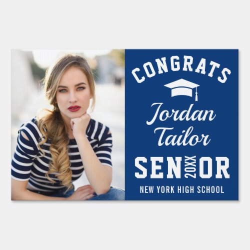 Modern Navy Blue Graduation 2024 PHOTO Banner Yard Sign