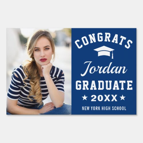 Modern Navy Blue Graduation 2024 PHOTO Banner Yard Sign