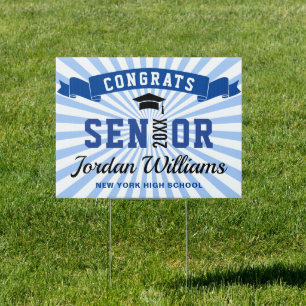 Modern Navy Blue Graduation 2026 Banner Yard Sign