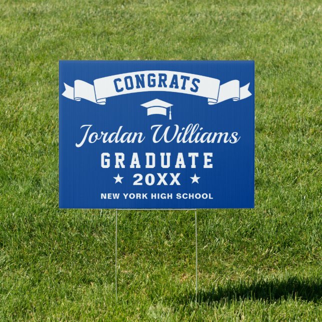 Modern Navy Blue Graduation 2026 Banner Yard Sign (Insitu)