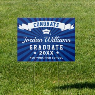 Modern Navy Blue Graduation 2026 Banner Yard Sign