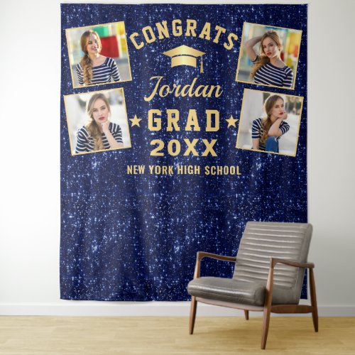 Modern Navy Blue Graduation 4 Photo Booth Backdrop