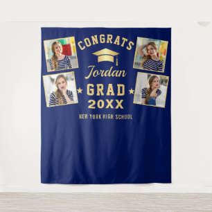 Modern Navy Blue Graduation 4 Photo Booth Backdrop