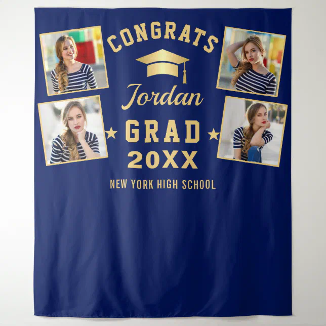 Modern Navy Blue Graduation 4 Photo Booth Backdrop | Zazzle