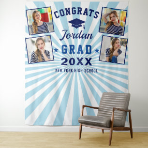 Modern Navy Blue Graduation 4 Photo Booth Backdrop