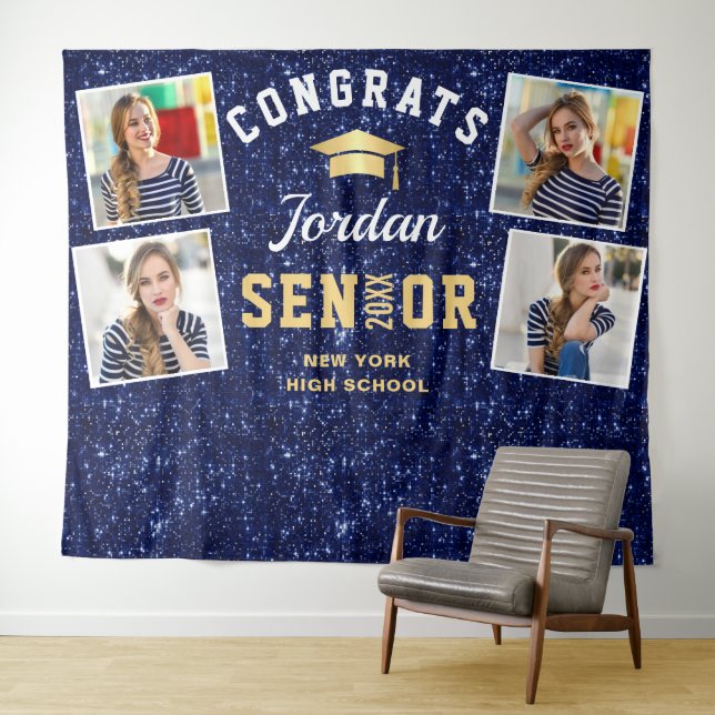 Modern Navy Blue Graduation 4 Photo Booth Backdrop (In Situ (Horizontal))