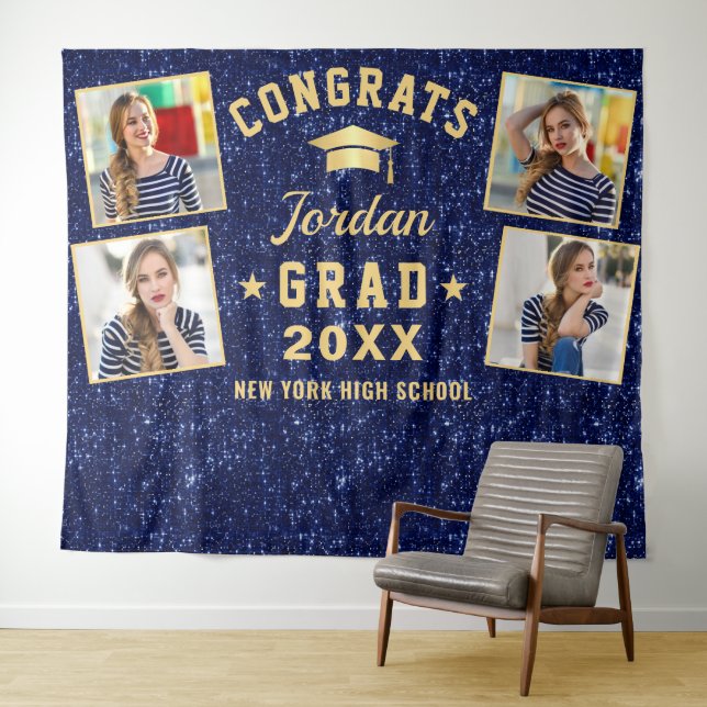 Modern Navy Blue Graduation 4 Photo Booth Backdrop (In Situ (Horizontal))