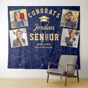 Modern Navy Blue Graduation 4 Photo Booth Backdrop