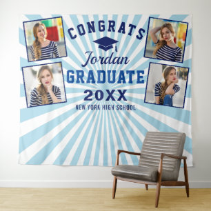 Modern Navy Blue Graduation 4 Photo Booth Backdrop