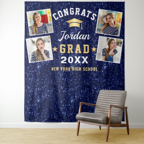 Modern Navy Blue Graduation 4 Photo Booth Backdrop