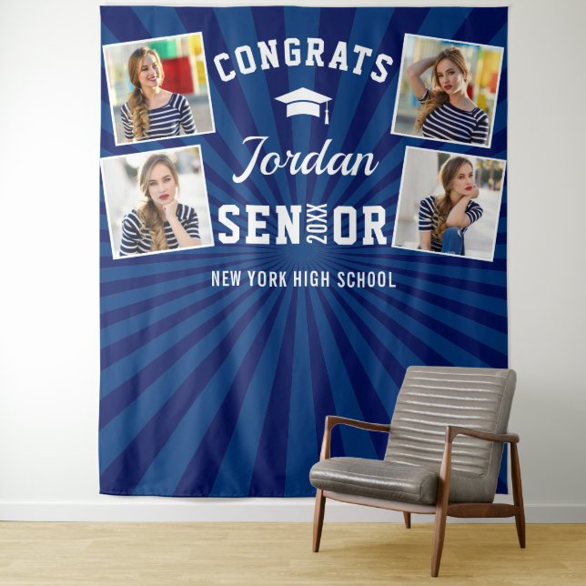 Modern Navy Blue Graduation 4 Photo Booth Backdrop (In Situ)